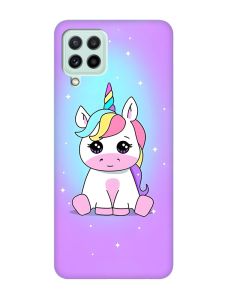 Матовий чохол з бірюзовими боками на Samsung Galaxy A22 4G/ M32/ M22 :: Єдиноріг (принт 103)