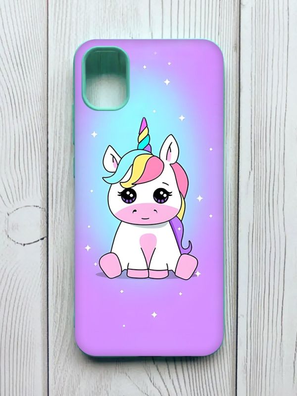 Матовий чохол з бірюзовими боками на Samsung Galaxy A04E / A042 :: Єдиноріг (принт 103)