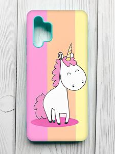 Матовий чохол з бірюзовими боками на Samsung Galaxy A32 :: Єдиноріг (принт 104)