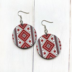 Сережки з дерева Українська вишиванка (принт 4.6)