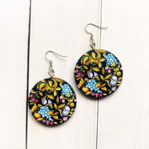 Сережки з дерева. Візерунок Фрукти (принт 4.7)