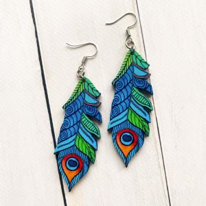 Сережки з дерева. Пір'їнка (принт 9.1)