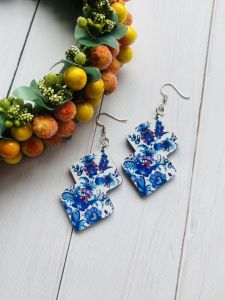 Сережки з дерева. Петриківський розпис (принт 1.4)