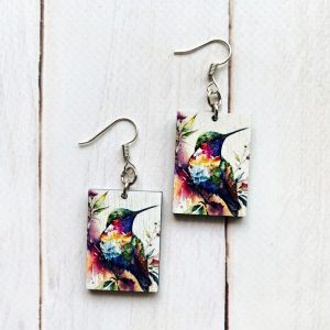 Сережки з дерева. Пташка (принт 2.1)