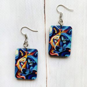 Сережки з дерева. Вовк (принт 2.4)