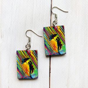 Сережки з дерева. Пара під парасолькою (принт 2.5)