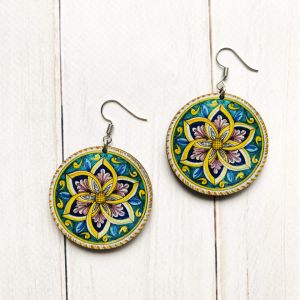 Сережки з дерева. Візерунок Квітка (принт 4.5)