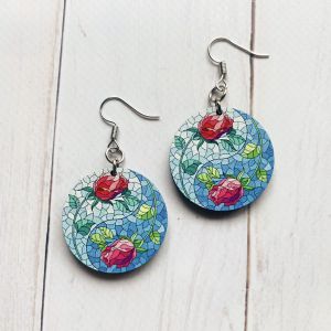 Сережки з дерева. Троянди (принт 4.8)