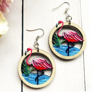 Сережки з дерева. Фламінго (принт 10.1)