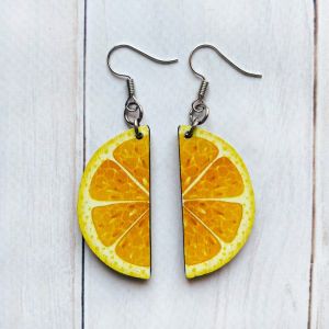 Сережки з дерева. Апельсин (принт 5.2)