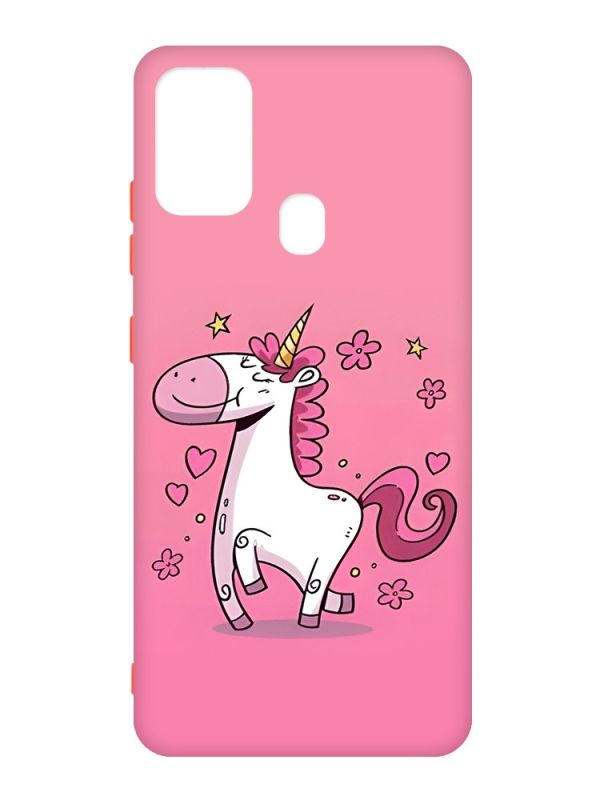 Матовий чохол з червоними боками на Samsung Galaxy M30s/M21 :: Єдиноріг (принт 105)