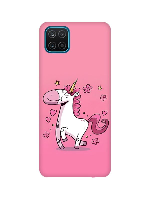 Матовий чохол з бірюзовими боками на Samsung Galaxy A12 :: Єдиноріг (принт 105)
