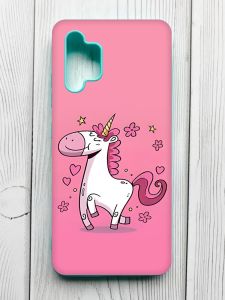 Матовий чохол з бірюзовими боками на Samsung Galaxy A32 :: Єдиноріг (принт 105)