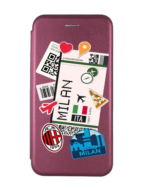 Чохол-книжка з малюнком для Samsung Galaxy M32/A22/M22 4G Бордовий :: Подорожі. Італія (принт 325)