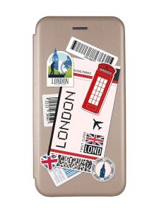 Чохол-книжка з малюнком для Samsung Galaxy A02/ A022 (2021) Золотий :: Подорожі. Лондон (принт 326)