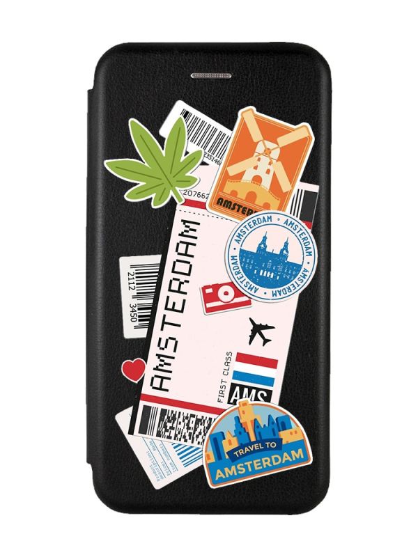 Чохол-книжка з малюнком для Samsung Galaxy A73 5G Чорний :: Подорожі. Амстердам (принт 327)