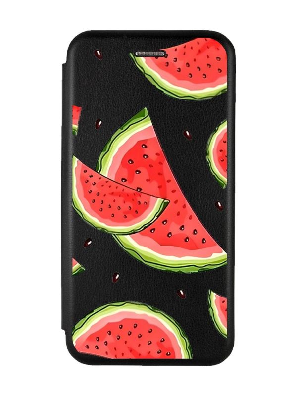 Чохол-книжка з малюнком для Samsung Galaxy A02/A022 (2021) Чорний :: Скибки кавуна (принт 342)