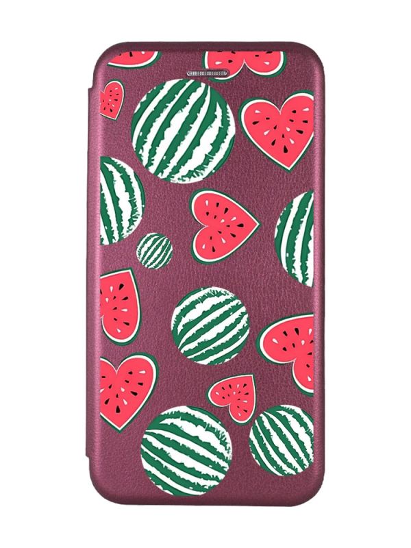 Чохол-книжка з малюнком на Samsung Galaxy M30s / М21 Бордовий :: Кавуни сердечка (принт 343)