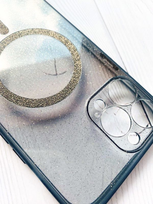 Прозорий чохол з діамантовим блиском на iPhone 13 Pro Max із підтримкою MagSafe :: Чорний серпанок