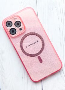 Прозорий чохол з діамантовим блиском на iPhone 14 Pro Max із підтримкою MagSafe :: Рожевий