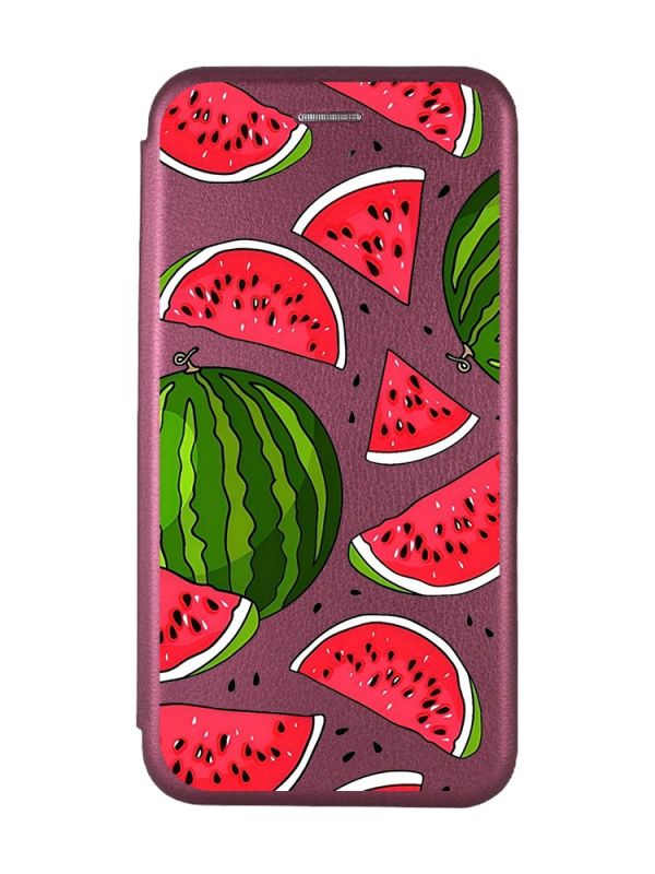 Чохол-книжка з малюнком для Xiaomi Redmi 10C Бордовий :: Кавуни (принт 341)