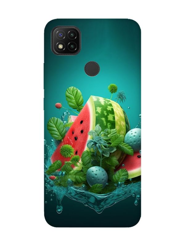 Матовий чохол з бірюзовими боками на Xiaomi Redmi 9C/10A :: Кавунова фантазія (принт 337)