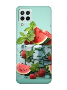 Матовий чохол з бірюзовими боками на Samsung Galaxy A22 4G/ M32/ M22 :: Кавунова свіжість (принт 338)