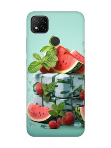 Матовий чохол з бірюзовими боками на Xiaomi Redmi 9C/10A :: Кавунова свіжість (принт 338)