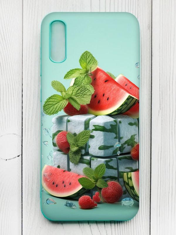 Матовий чохол з бірюзовими боками на Xiaomi Redmi 9А :: Кавунова свіжість (принт 338)