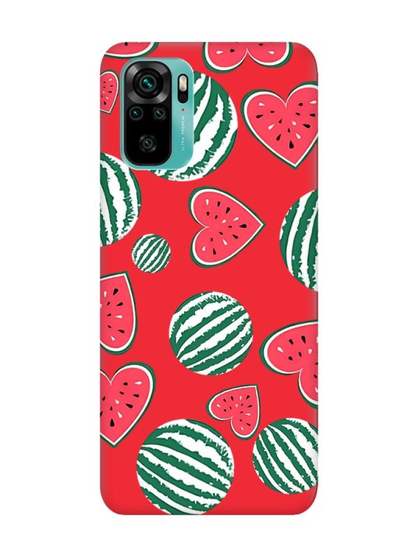 Матовий червоний чохол на Xiaomi Redmi Note 10 / Note 10s :: Кавуни сердечка (принт 343)