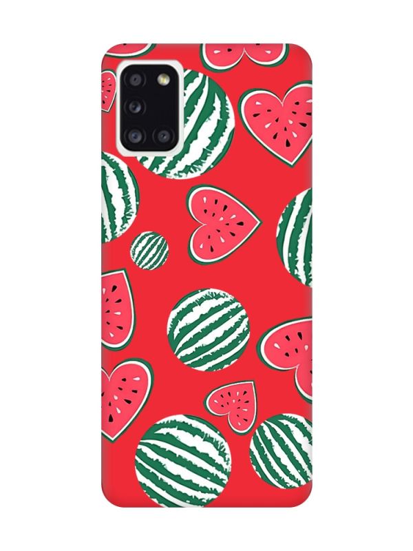 Матовий червоний чохол на Samsung Galaxy A31 :: Кавуни сердечка (принт 343)