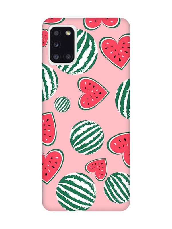 Матовий рожевий чохол на Samsung Galaxy A31 :: Кавуни сердечка (принт 343)