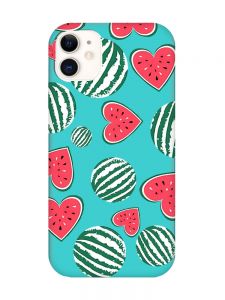 Матовий бірюзовий чохол на Apple iPhone 11 (6.1) :: Кавуни сердечка (принт 343)