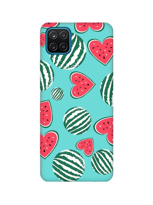 Матовий бірюзовий чохол на Samsung Galaxy A12 :: Кавуни сердечка (принт 343)