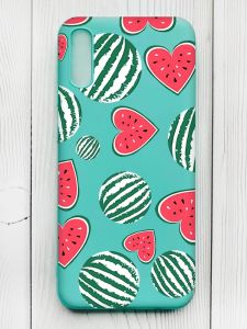 Матовий бірюзовий чохол на Xiaomi Redmi 9А :: Кавуни сердечка (принт 343)