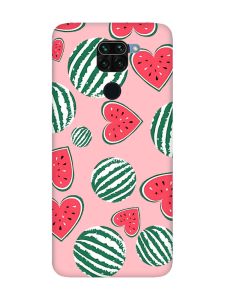 Матовий рожевий чохол на Xiaomi Redmi Note 9 :: Кавуни сердечка (принт 343)