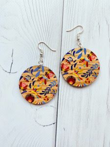 Сережки з дерева Колібрі на світлій основі (принт 4.9)