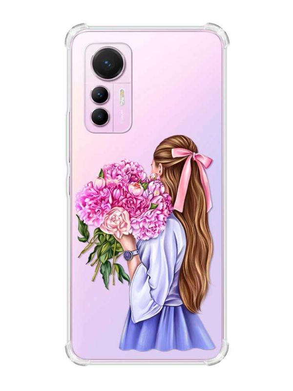 Чохол з потовщеними кутами на Xiaomi 12 Lite :: Дівчина з півоніями (принт 11)