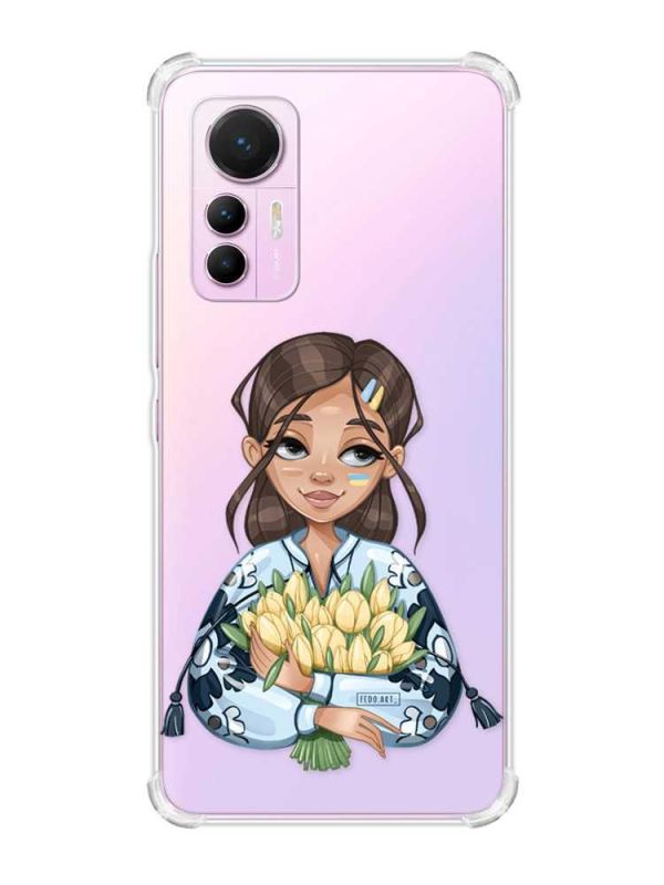 Чохол з потовщеними кутами на Xiaomi 12 Lite :: Дівчина з тюльпанами (принт 22)