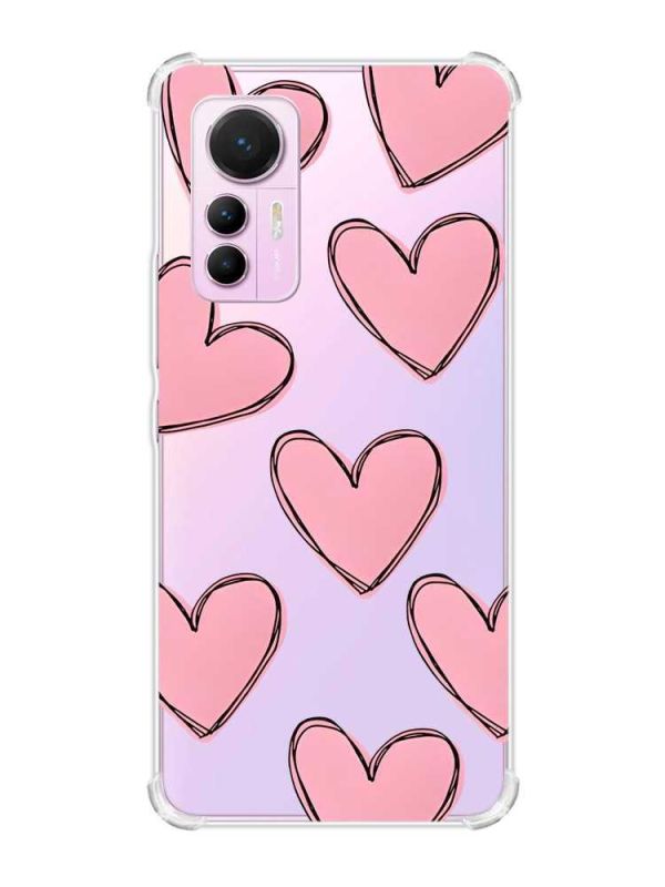 Чохол з потовщеними кутами на Xiaomi 12 Lite :: Сердечка рожеві (принт 78)