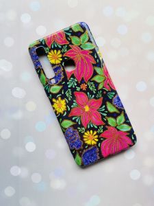 Силіконовий чохол із малюнком для Samsung А9 (2018) / А920 / А9s Рожеві великі квіти на чорному.