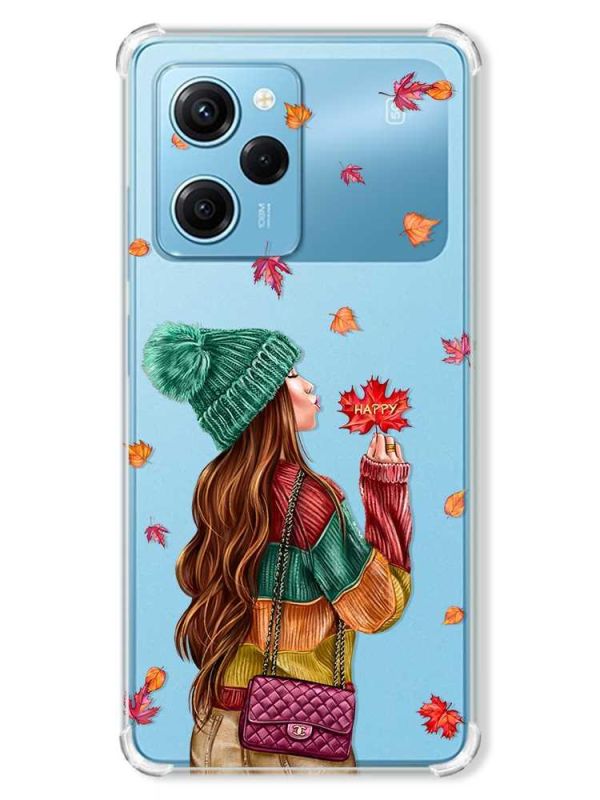 Чохол з потовщеними кутами на Xiaomi Redmi Note 12 Pro Speed 5G :: Дівчина з листям (принт 221)