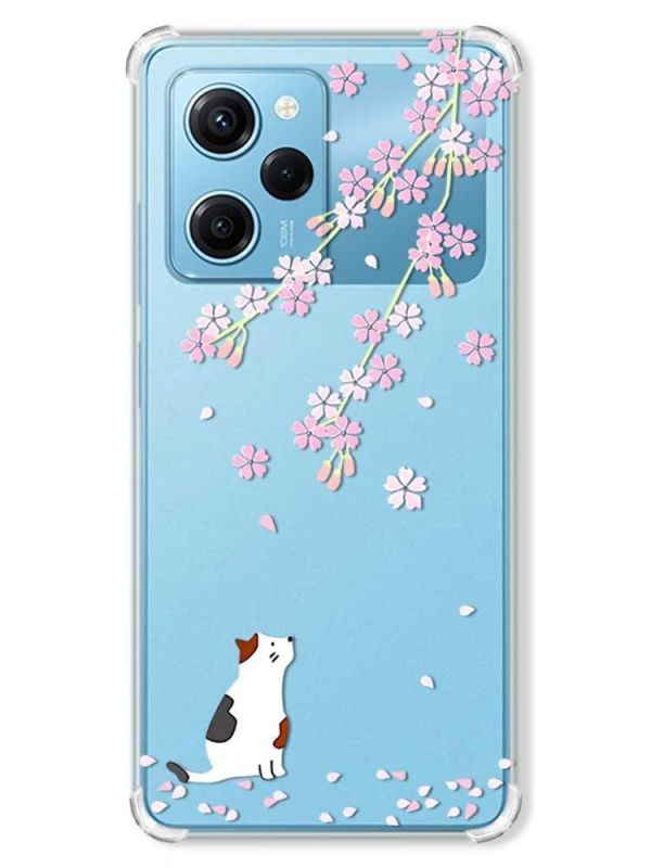 Чохол з потовщеними кутами на Xiaomi Redmi Note 12 Pro Speed 5G :: Котик і сакура (принт 283)