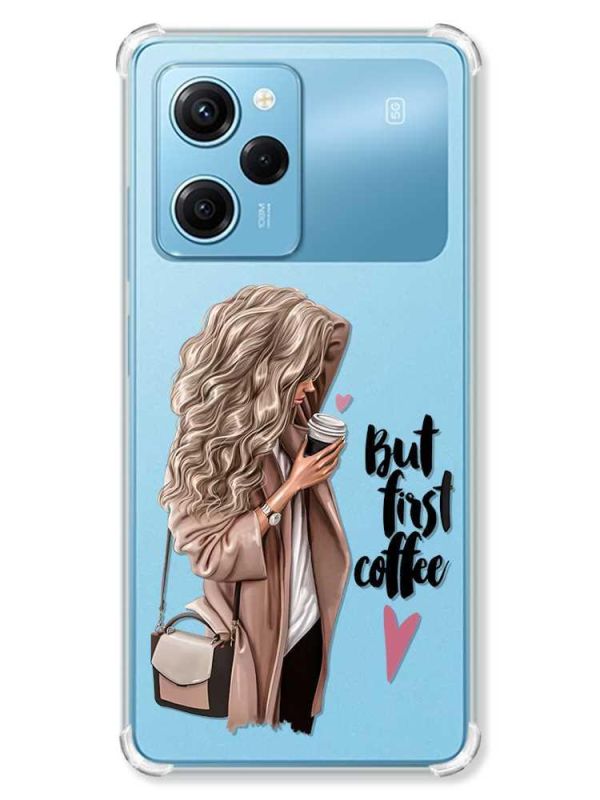 Чохол з потовщеними кутами на Xiaomi Redmi Note 12 Pro Speed 5G :: Дівчина з кавою (принт 114)