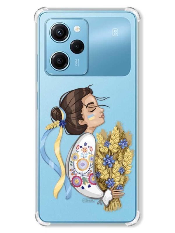 Чохол з потовщеними кутами на Xiaomi Redmi Note 12 Pro Speed 5G :: Українка з колосками (принт 172)
