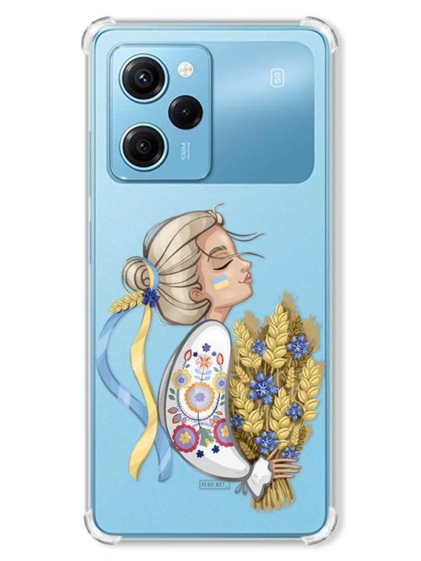 Чохол з потовщеними кутами на Xiaomi Redmi Note 12 Pro Speed 5G :: Українка з колосками (принт 173)