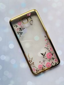 Силіконовий чохол з золотим бампером для SAMSUNG Galaxy J7 Prime Рожеві квіти