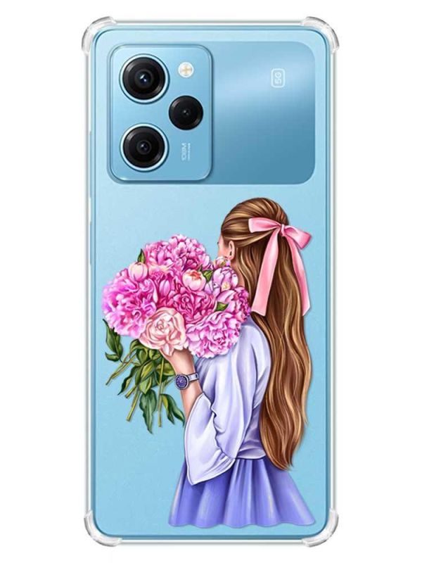 Чохол з потовщеними кутами на Xiaomi Redmi Note 12 Pro Speed 5G :: Дівчина з півоніями (принт 11)