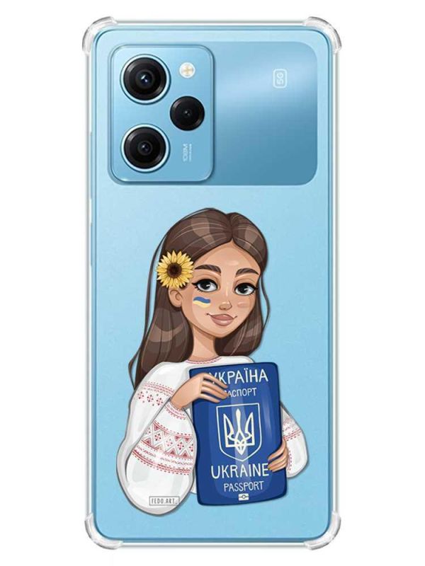 Чохол з потовщеними кутами на Xiaomi Redmi Note 12 Pro Speed 5G :: Дівчина з паспортом (принт 12)
