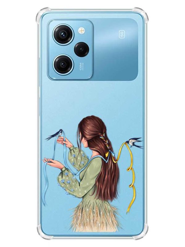 Чохол з потовщеними кутами на Xiaomi Redmi Note 12 Pro Speed 5G :: Дівчина з ластівками (принт 16)